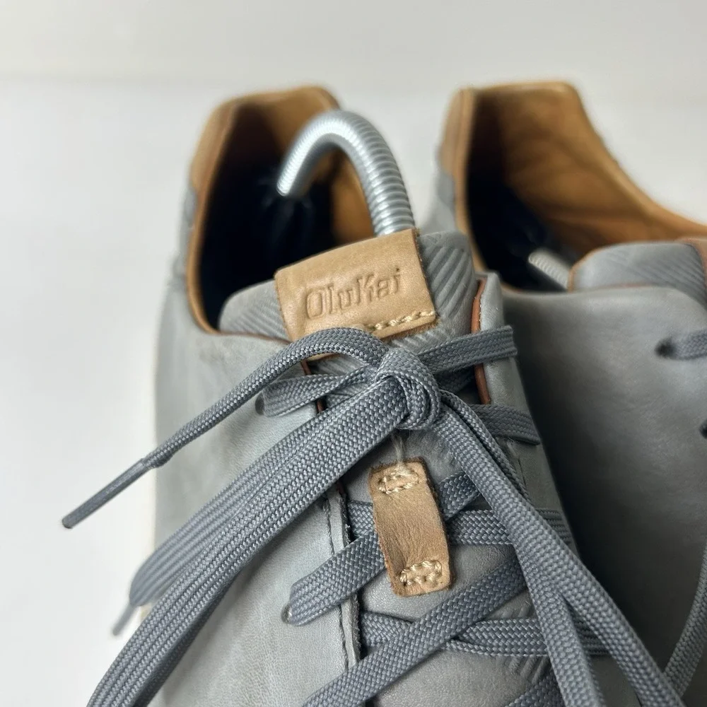 Olukai Lae'ahi Li 'Ili Men's 10.5 Marbled Blue/Gray Leather Lace Up Sneakers